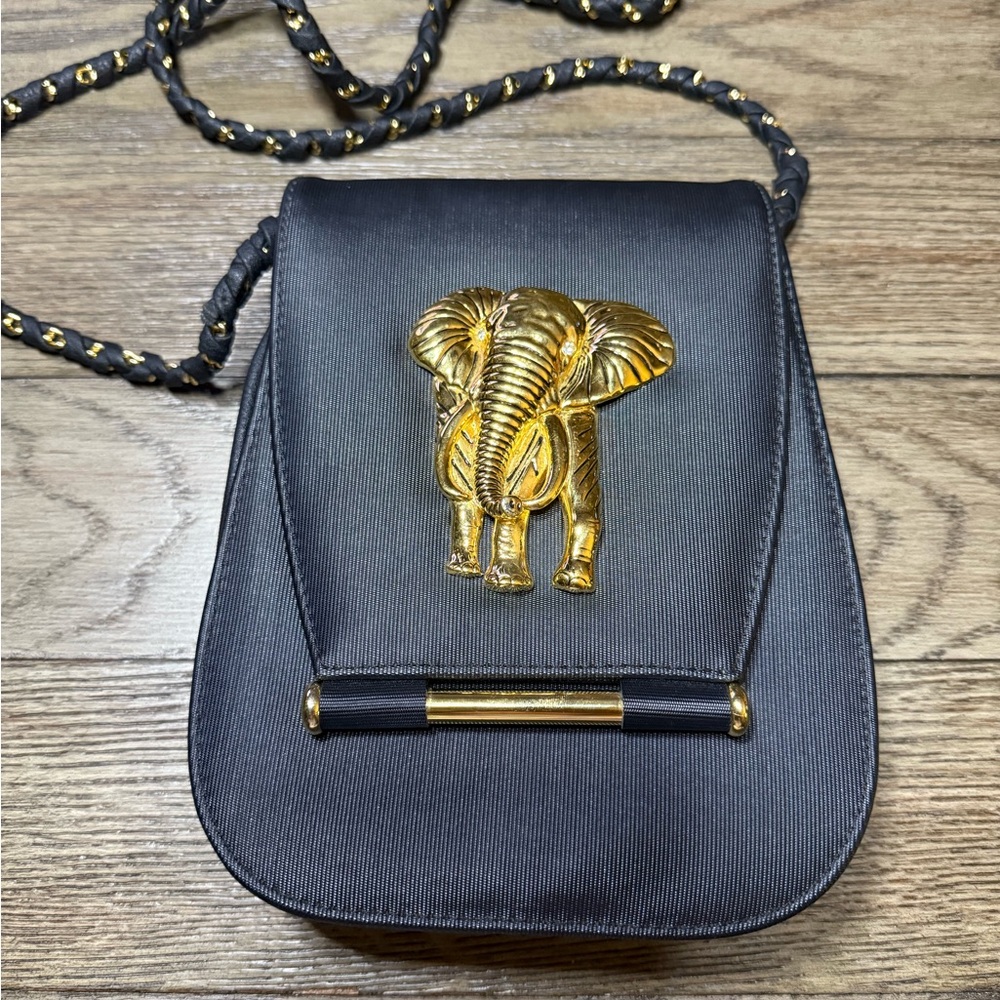 NIMA Vintage 1980’s Black and Gold Elephant Accent Crossbody Bag